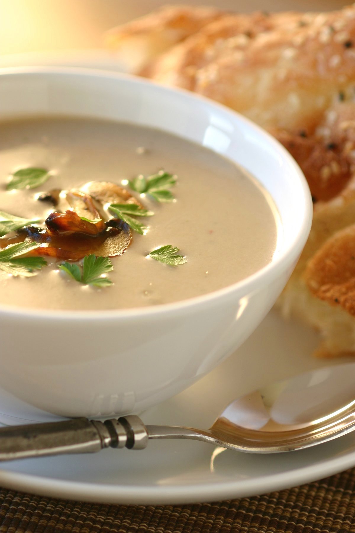 A recipe for Vegan Cream of Mushroom Soup that is velvety and full of flavor--perfect for a chilly day.