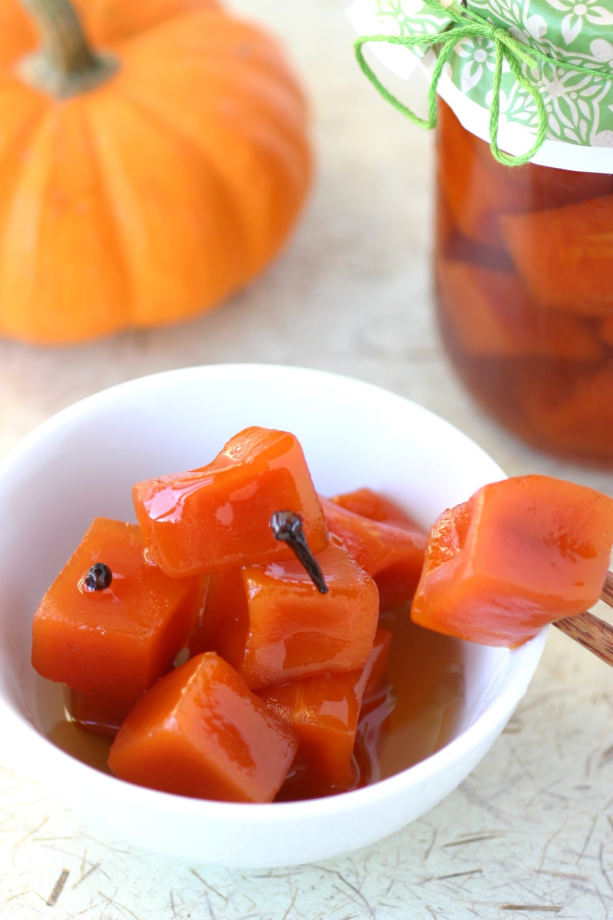 Pieces of pumpkin are transformed into sweet, glistening amber-colored jewels in this recipe for Pumpkin Preserves.