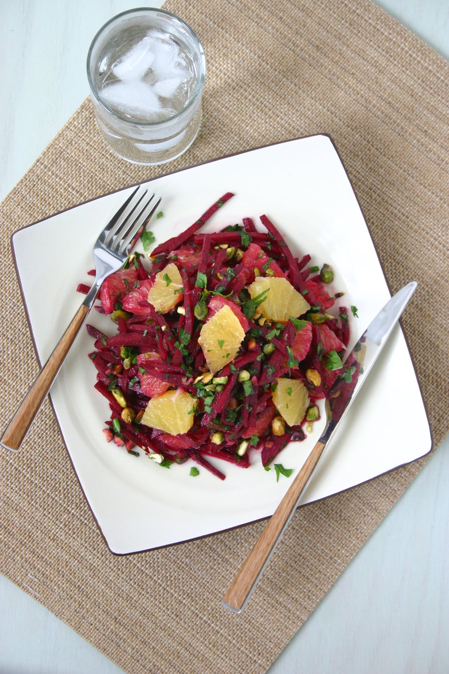 This recipe for Raw Beet Salad with oranges and pistachios has a sweet, earthy flavor and a toothy chew.