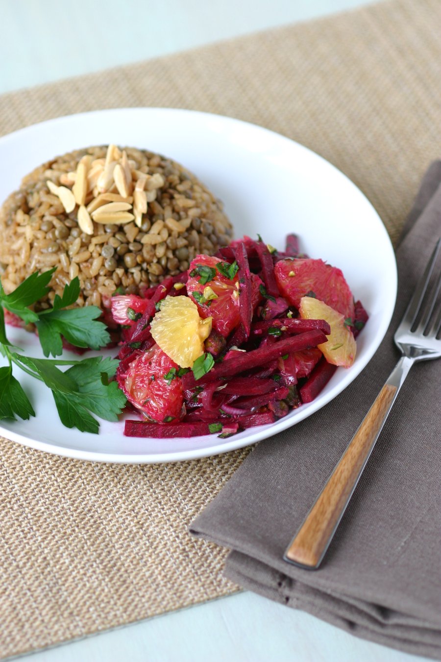 This recipe for Raw Beet Salad with oranges and pistachios has a sweet, earthy flavor and a toothy chew.