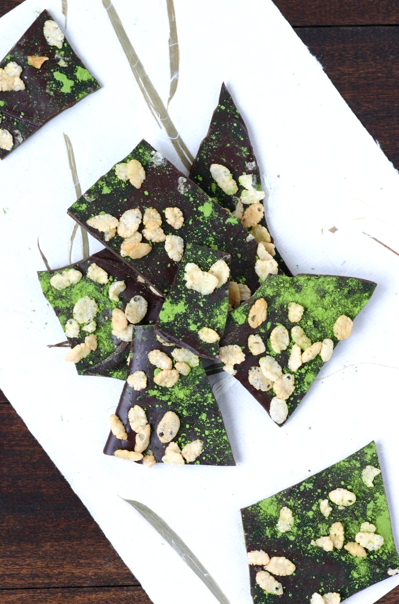 A recipe for Chocolate Bark that can be made quickly with minimal ingredients. Nuts, seeds, fruits, spices, herbs, and teas are all great toppings.