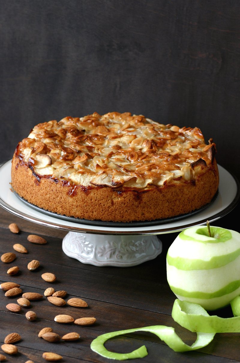 A vegan version of the classic German Apple Cake, featuring a layer of moist cake topped with tart apples and smothered with sweet, toasted almonds.