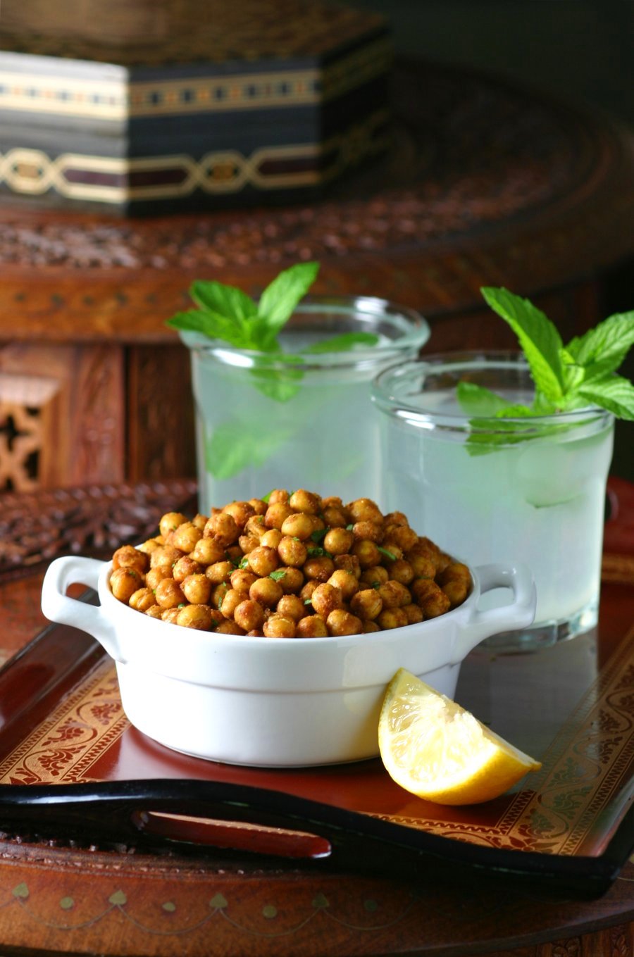 The perfect high protein snack, Falafel-Spiced Roasted Chickpeas are crunchy, spicy, and feature all the flavor of falafel with very little effort.