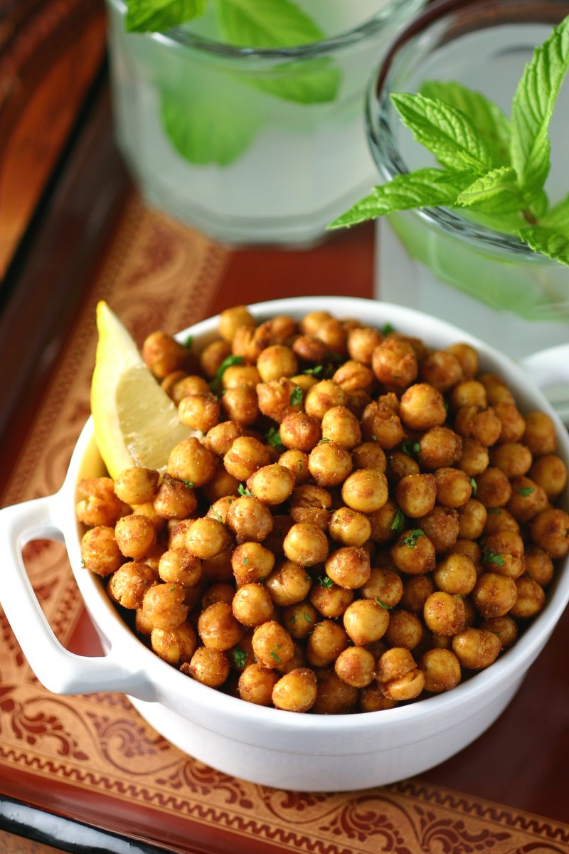 The perfect high protein snack, Falafel-Spiced Roasted Chickpeas are crunchy, spicy, and feature all the flavor of falafel with very little effort.