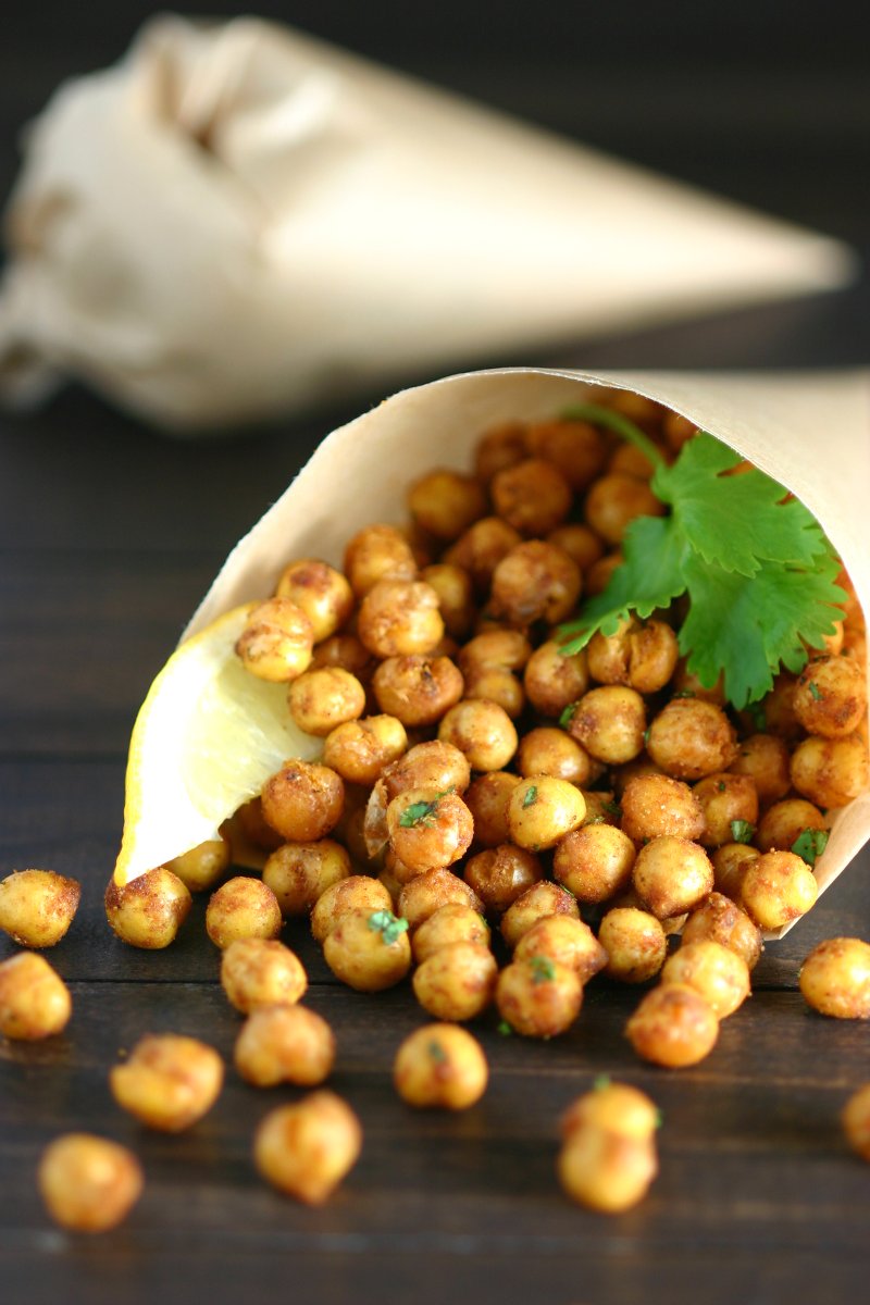 The perfect high protein snack, Falafel-Spiced Roasted Chickpeas are crunchy, spicy, and feature all the flavor of falafel with very little effort.