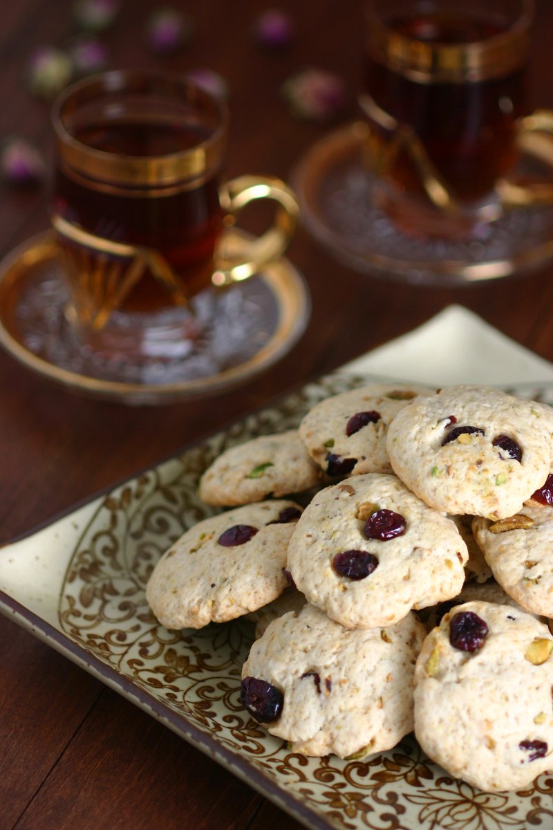 Crisp and crumbly, these Pistachio, Cranberry, and Rosewater Cookies are lightly sweetened and have a dreamy, subtle floral note.