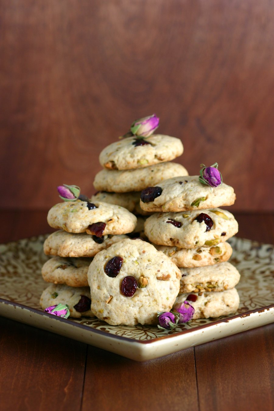 Crisp and crumbly, these Pistachio, Cranberry, and Rosewater Cookies are lightly sweetened and have a dreamy, subtle floral note.