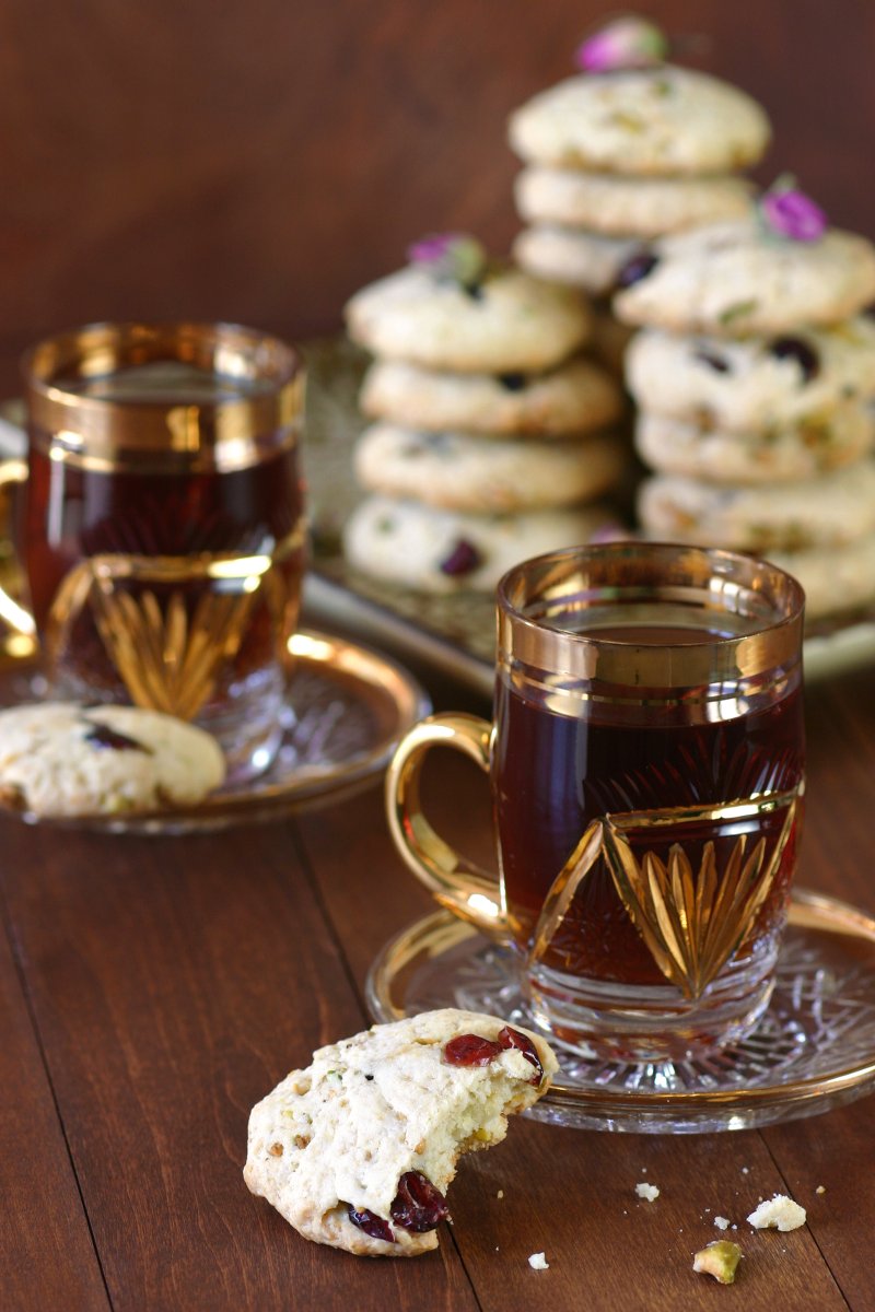 Crisp and crumbly, these Pistachio, Cranberry, and Rosewater Cookies are lightly sweetened and have a dreamy, subtle floral note.