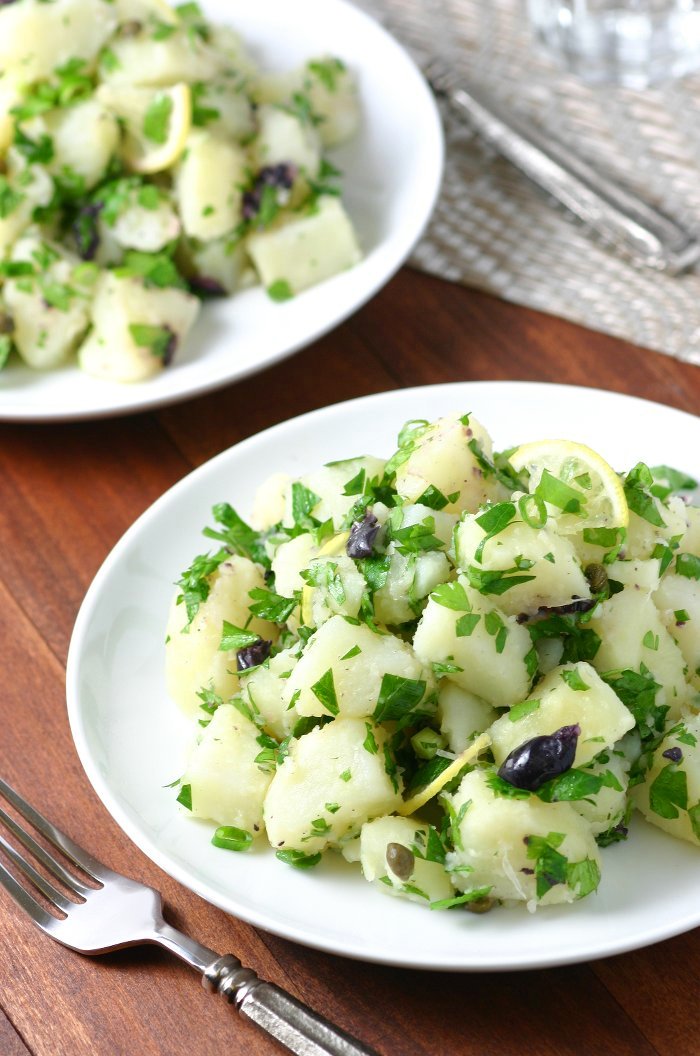 This Lemony Potato Salad is a change from the ordinary. It's tangy, herbaceous, and, thanks to the olives and capers, has little pops of flavor throughout.