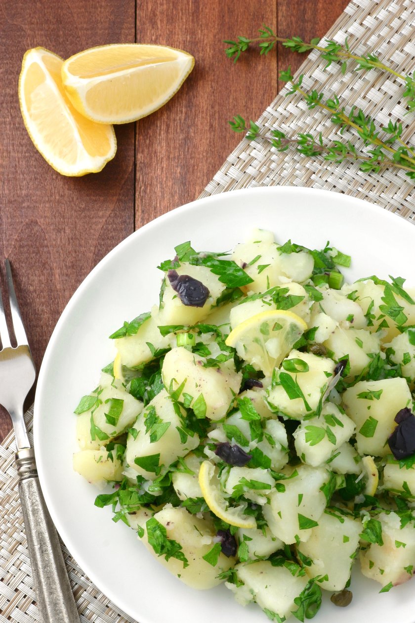 This Lemony Potato Salad is a change from the ordinary. It's tangy, herbaceous, and, thanks to the olives and capers, has little pops of flavor throughout.