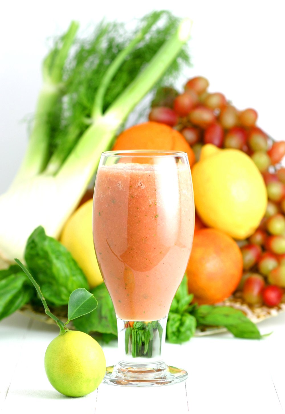 This Sicilia Smoothie features the bright flavors of its island namesake: juicy oranges, sour grapefruit, refreshing fennel, sweet grapes, and fragrant basil.