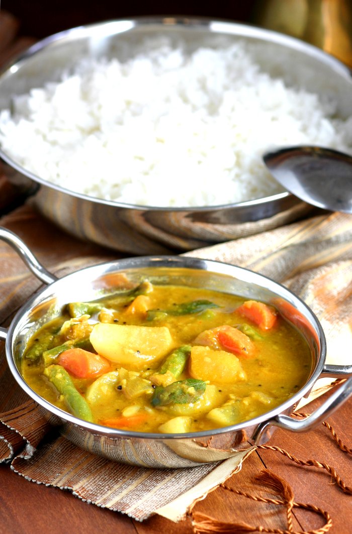 A ubiquitous spicy and tangy vegetable and split pea stew, there are as many recipes for this South Indian Sambar as there are families in southern India.