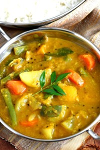 A ubiquitous spicy and tangy vegetable and split pea stew, there are as many recipes for this South Indian Sambar as there are families in southern India.