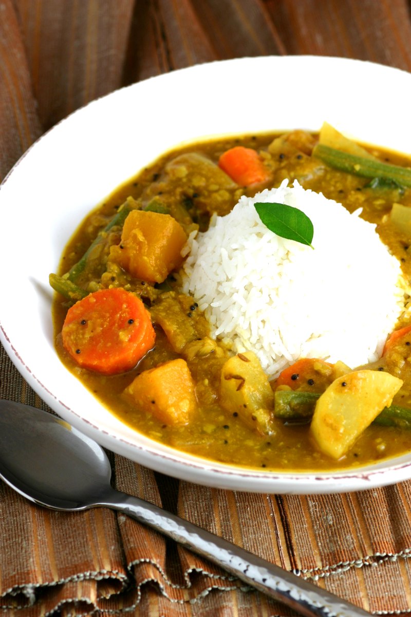 A ubiquitous spicy and tangy vegetable and split pea stew, there are as many recipes for this South Indian Sambar as there are families in southern India.