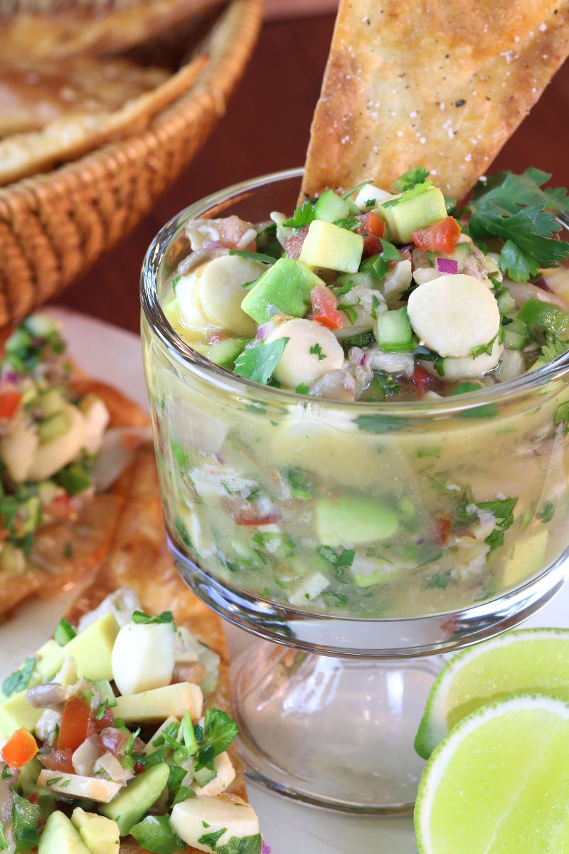 A fish-free version of a favorite dish throughout Latin America, this vegan Mushroom Ceviche uses two varieties of mushrooms for meaty texture and complex taste.