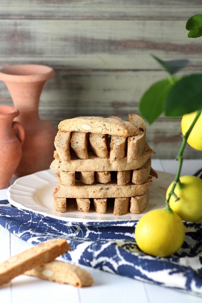 These sweet and crunchy Vegan Biscotti with Provençal Flavors feature dried lavender, citrus zest, and toasted almonds. They have just the right texture for eating alone or dunking in coffee.