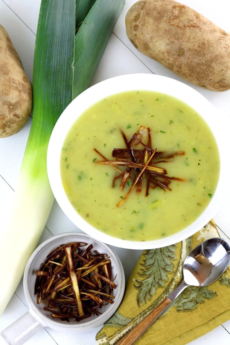 This velvety Vegan Potato and Leek Soup is a quick and easy soup that employs the natural creaminess of potatoes. Gluten-free and nut-free, too!