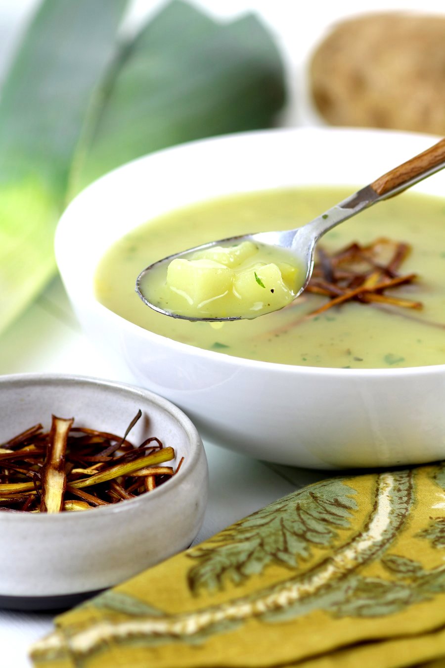 This velvety Vegan Potato and Leek Soup is a quick and easy soup that employs the natural creaminess of potatoes. Gluten-free and nut-free, too!