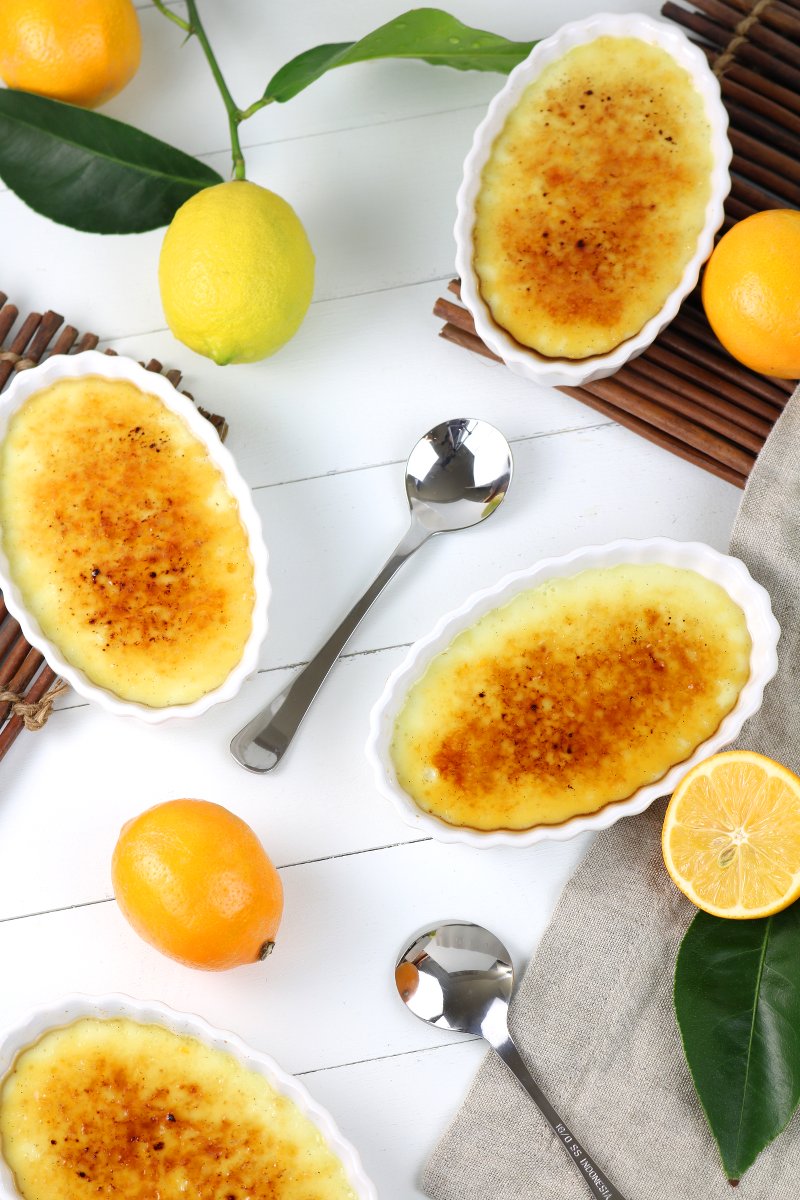 Use your spoon to shatter the caramel crackle topping of this Vegan Meyer Lemon Crème Brûlée and reveal the custardy and lemony dessert underneath!