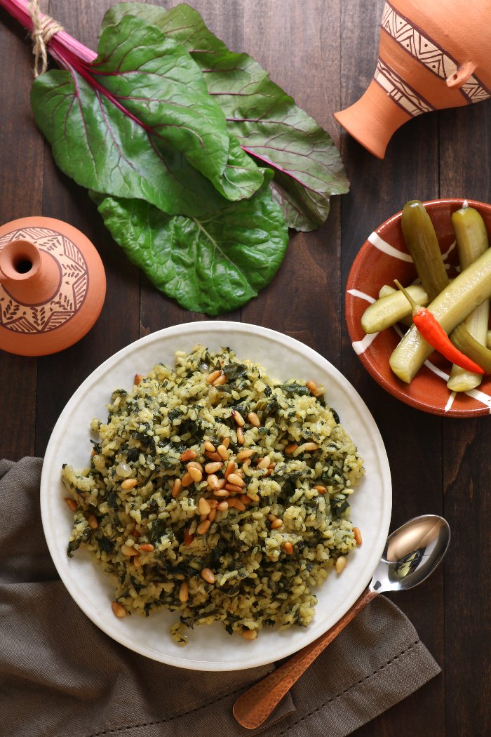 Filling, nutritious, and aromatic Swiss Chard Rice Pilaf is a great way to use these delicious leafy greens!