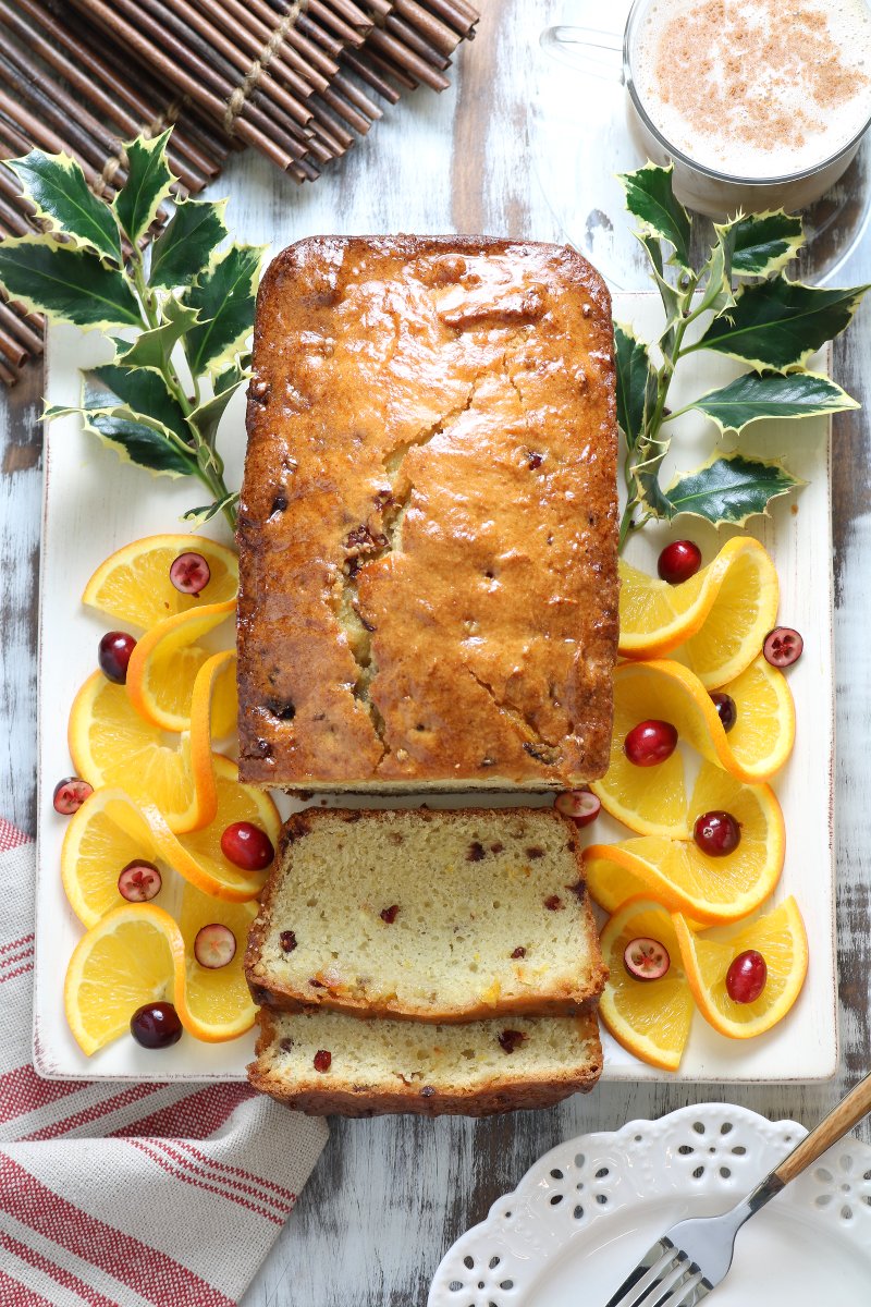 A Vegan Orange Cranberry Coriander Pound Cake recipe that is well-suited for serving as a baked treat for the holidays or any time of the year!