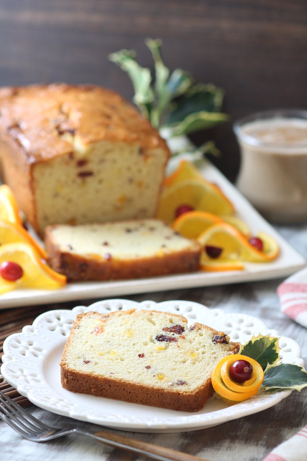 A Vegan Orange Cranberry Coriander Pound Cake recipe that is well-suited for serving as a baked treat for the holidays or any time of the year!