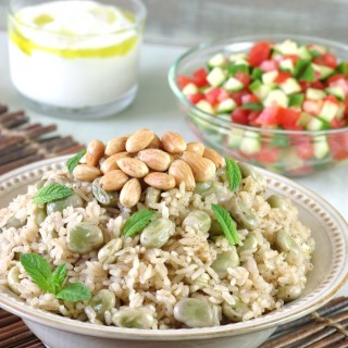 A springtime Fava Bean Rice Pilaf featuring creamy favas, authentic spices, and toasted almonds—and done in only 30 minutes!