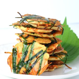 Gluten-free and vegan, these savory Korean Mung Bean Pancakes are dense and chewy in the middle and lacy and crisp on the edges.