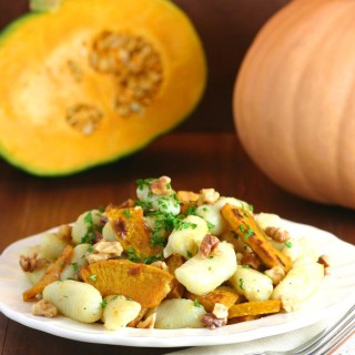 Gnocchi with Roasted Pumpkin and Walnuts is a hearty pasta entrée with Fall flavors and a fluffy texture.