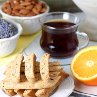 These sweet and crunchy Vegan Biscotti with Provençal Flavors feature dried lavender, citrus zest, and toasted almonds. They have just the right texture for eating alone or dunking in coffee.