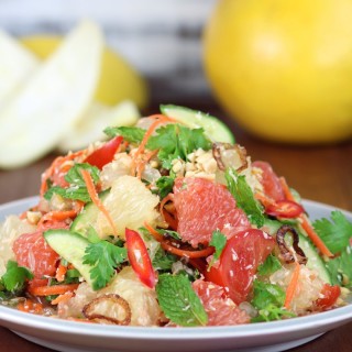 This mouthwatering Thai Grapefruit Salad succeeds in harmonizing sweet, hot, bitter, and sour flavors to simultaneously excite the tastebuds!