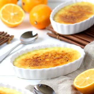 Use your spoon to shatter the caramel crackle topping of this Vegan Meyer Lemon Crème Brûlée and reveal the custardy and lemony dessert underneath!