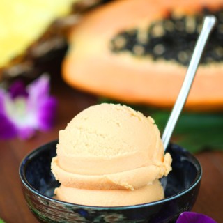 Fragrant tropical fruit blended with creamy coconut milk creates this sweet, cool, and refreshing Papaya Pineapple Sherbet.